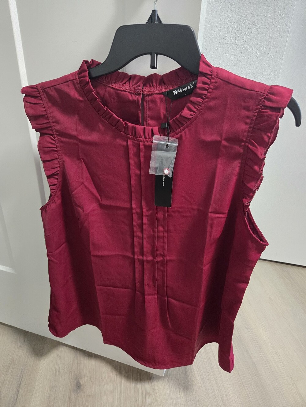 Allegra K Sleeveless Ruffle Trim Pleated Front Top - Burgundy